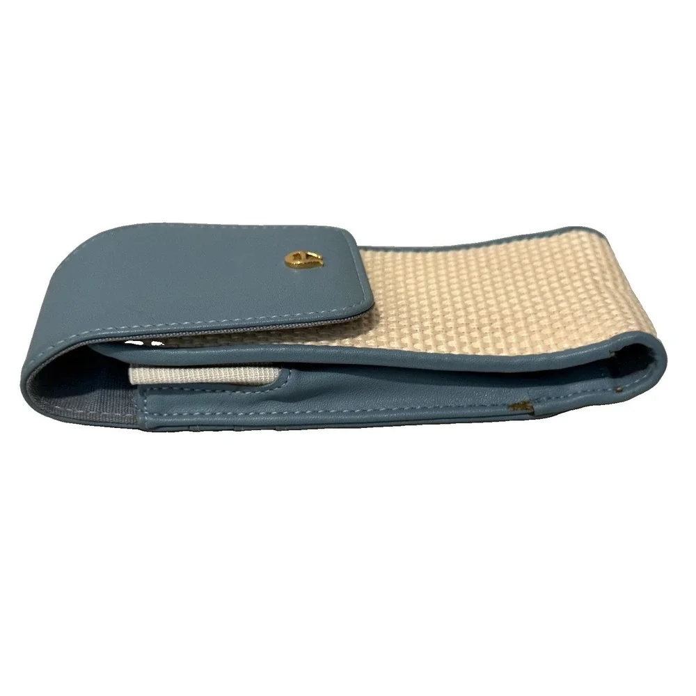 Aigner Blue Leather Straw Raffia Phone Sleeve Wrap Case Protective Pouch